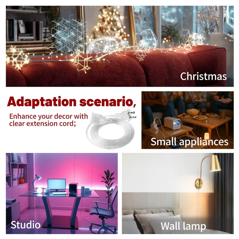 [TaidaLink] 10ft Clear Extension Cord 125V 10A 1250W Slim Design,