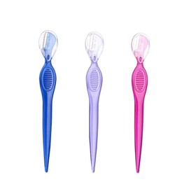 BIUDECO 3Pcs Portable Eyebrow Razors Set Stainless Steel Eyebrow Trimmers for Precision Shaping Lightweight Beauty Makeup Tools for Travel Transparent Purple Design