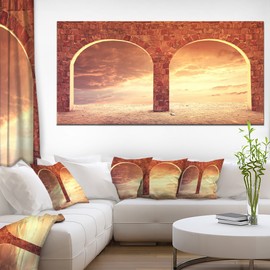 Designart Fantasy Background with Two Arches – Large Landscape Canvas Wall Art – 60x28 Surreal Architectural Print