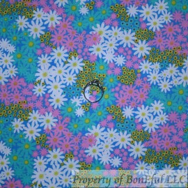 BonEful FABRIC FQ Cotton Quilt Aqua Blue Pink White Daisy Flower Girl BOHO Print