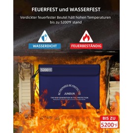 JUNDUN JUNDUN Feuerfeste Dokumententasche mit 5200H W?rmeisolierung, 36x26cm Wasserdichte und feuerfeste Geldtasche, 8 Lagen verdickte feuerschutz tasche mit Rei?verschluss fr Dokumente und Bargeld,Blau