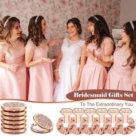 12 Pcs Metal Compact Mirrors and Rose Gold Scrunchies Set Bridesmaids Wedding Gift for Bridal Shower Proposal Favors Christmas Party Gifts