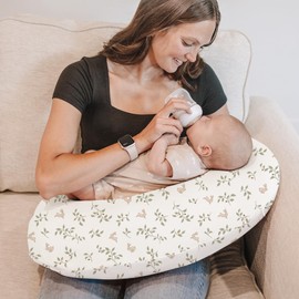 Konssy 2 Pack Nursing Pillow Covers, Stretchy and Soft Nursing Cover for Breastfeeding, Pillow Slipcover for Baby Girls and Boys Newborn (Fog Green, Rabbit)