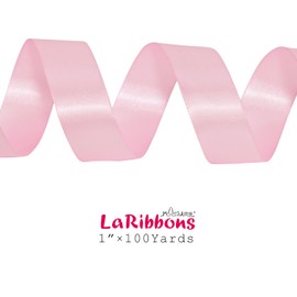LaRibbons Pink Satin Ribbon 1 Inch x 100 Yards - Double Sided Silk Ribbon for Gift Wrapping Wedding Decoration Bows Bouquet Floral Arrangement Crafts