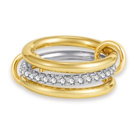 Stackable Rings for Women 18K Gold Plated Interlocking Ring Stack Set Gold Silver Mixed Metal Statement Rings Dainty Cubic Zirconia CZ Fashion Connected Band Thumb Ring Size 5-10 Jewelry Gift for