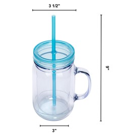 Zephyr Canyon Plastic Mason Jars with Handles, Lids and Straws | 20 oz Double Insulated Tumbler with Straw | 4 Pack Set of 4 | Wide Mouth Mason Jar Mugs | Cups for Kids and Adults…