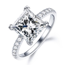 MOOSEA 2ct Moissanite Rings for Women, D Color VVS1 Clarity Lab Grown Diamond Ring 18K White Gold Plated Pave Set Side-Stone Princess Cut Moissanite Engagement Ring 2ct Promise Rings for Her, 7,