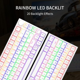 Newmen GM326 75% Percent Mechanical Keyboard,Wired Mini Backlit Hot Swappable Gaming Mechanical Keyboard with Knob,82 Keys Anti-Ghosting Compact White Gaming Keyboards for PC Win Mac,Red Switch