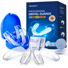 Mouth Guard for Teeth Grinding at Night: Moldable Custom Dental Guard for Sleeping - Nighttime Protection for Teeth Grinding 4 Packs - 12 Cleaning Tablets