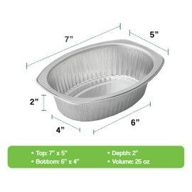 7" Oval Aluminum Pans (No Lids) | 25oz, 7"x2" | 3X Thick Reusable | Microwave, Oven, Air Fryer, Stove Safe | Perfect for Camping, Lunch Box, Meal Prep | For Pasta, Mac and Cheese, and Casserole (6)