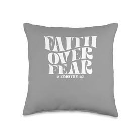 Retro Groovy Faith 2 Timothy 1 7 Faith over Fear Chritian Bi Throw Pillow