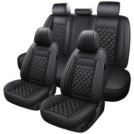 ifwohao Car Seat Covers Full Set, Front and Back Seat Covers for Cars, Luxury Faux Leather Waterproof Seat Covers, Black Car Seat Covers, Car Seat Protector Accessories Universal Fit Most Vehicles