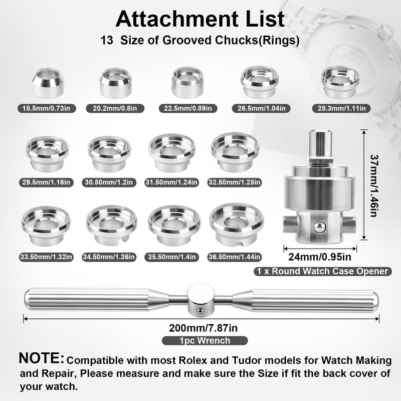 MEKOTRIN 5537 Watch Case Back Removal Tool with 13 Dies,