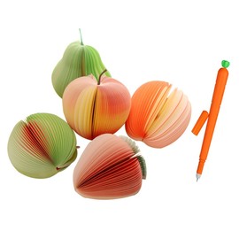 Sipliv Fruit Memo Pad Sticky Notes Self-Stick Notes Korean Stationery Office Supplies with a Cute Carrot Gel Ink Pen - Pack of 5