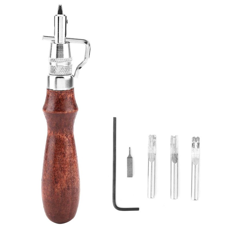 Leather Craft Tool, Leather Planer Wooden Handle Groover 5-in-1 Multifunctional