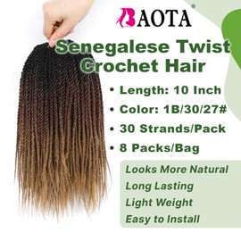 BAOTA Senegalese Twist Crochet Hair for Kids 10 Inch Micro Twist Crochet Hair Ombre Brown Blonde Pre Looped Short Braids Kids Crochet Hair Mini Twist Crochet Hair 8 Packs