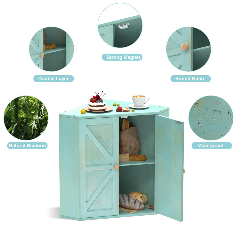 Trironsun Corner Bread Box for Kitchen Counter Double Layer Bamboo