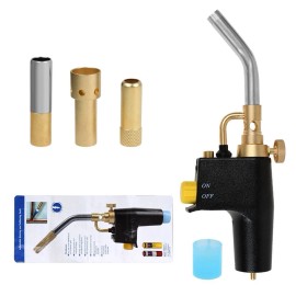 AOMINOHOMA Propane Torch Head Trigger Start Mapp/Map Gas Welding Torch Push Button Igniter - Welding Torch with 3 Nozzle Tips