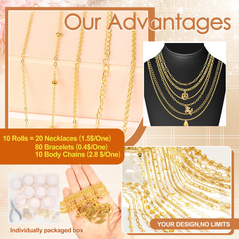 Meneng Necklace Jewelry Making Kit: 10 Rolls 78.7 Feet 18K