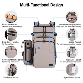 Hanke Cooler Backpack for Travel, Soft Lightweight Insulated Leakproof Backpack Cooler Bag, Portable Picnic Backpack with Removeable Bottle Pocket for Picnic Hiking Camping Beach, Grey