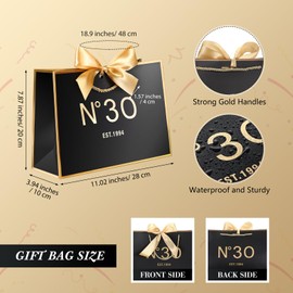 Kolldenn 30th Birthday Gift Bag Small Black Gold 30th Birthday Paper Bag N°30 EST. 1994 Keepsake Metallic Printing 30 Birthday Party Present 1994 Wife Husband 30 Year Old Paper Bag for Gift Wrapping