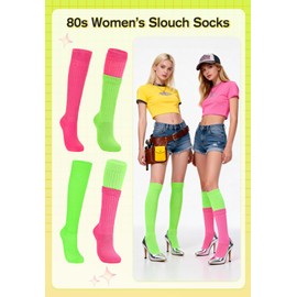 Zando Hot Pink Slouch Socks for Women - Retro Neon Pink Scrunch Socks Stacked Boot Sock 80s 90s Outfit for Women 80s 90s Accessories Slouchy Sock Themed Party Outfits One Size