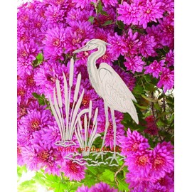Egret & Cattails Right Oval Etched Window Decal Vinyl Glass Cling - 4" x 6" - Clear with White Design Elements