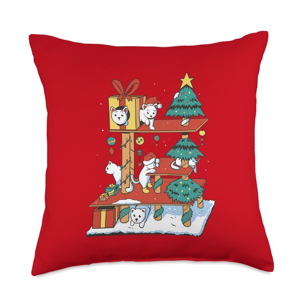 Ugly Christmas Cat Scratching Post Christmas Tree Advent Throw Pillow