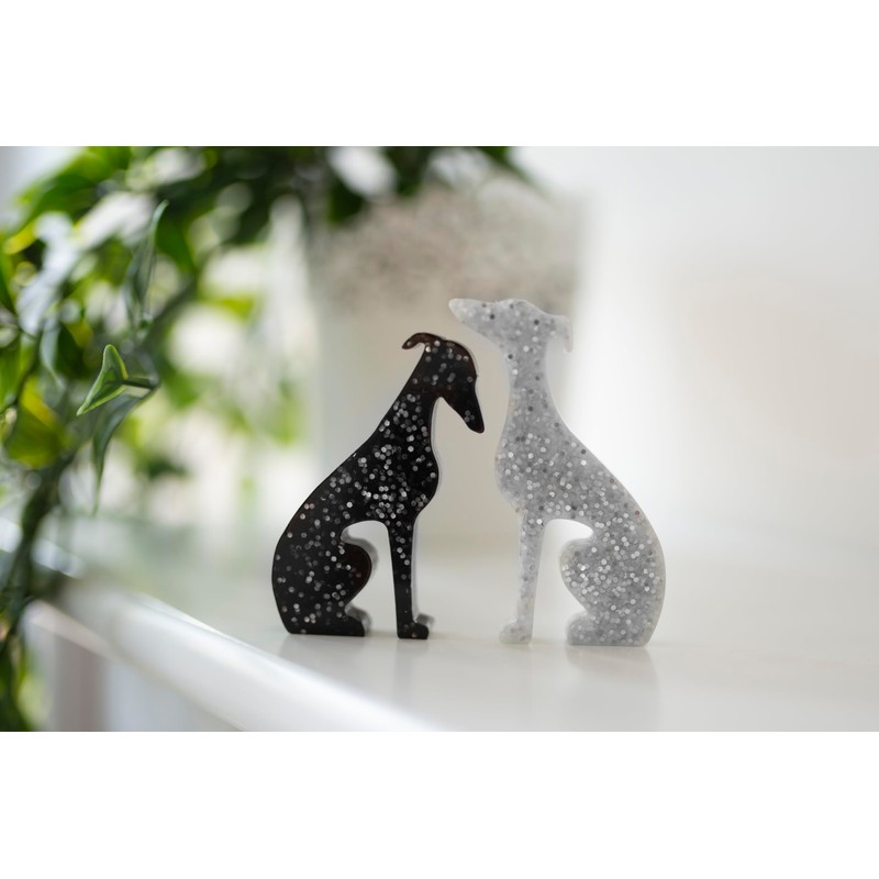 Handmade Mini Resin Whippet/Greyhound Figurines - Set of 2, Decorative