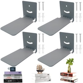 SHTCSZBA Invisible Floating Bookshelves Wall Mounted, Heavy-Duty Book Organizers, Iron Wall Mount Storage Shelves for Bedroom, Living Room, Classroom, Office, Library (Silver,4 Pack)