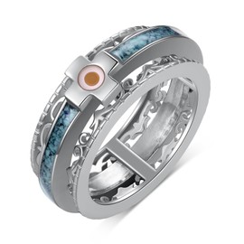 Mustard Seed Ring S925 Sterling Silver Turquoise Cross Spinner Rings Mustard Seed Jewelry Gifts for Women (Size:8)