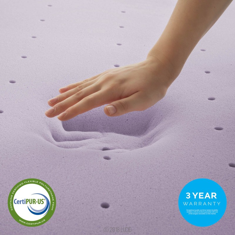 LUCID 4 Inch Lavender Infused Memory Foam Mattress Topper-Ventilated Design-King
