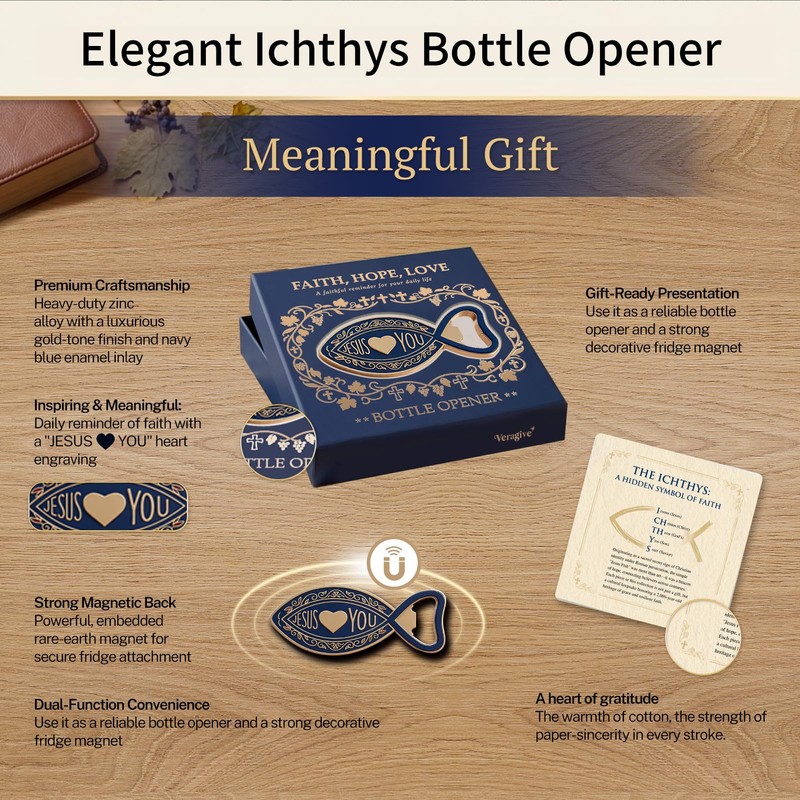 Ichthys Jesus Fish Bottle Opener & Fridge Magnet, Christian Gift