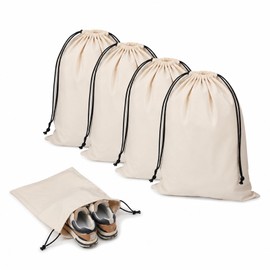 Hzfnon 4 Pcs Shoe Bags for Traveling, 13.8" x 12.6" Dust Bags for Shoes with Drawstring for Women and Men, Travel and Home Storage(Beige)