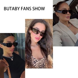 BUTABY Trendy Rectangle Sunglasses for Women Men Retro Sun Glasses Vintage Fashion Square Frame Leopard Brown