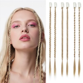 XUENMB 6PCS Braid Hair Extensions Clip in Braid Extensions for Women Natural Synthetic Braided Hairpieces Statement Blonde Braids for Daily Costume Party (Dark Golden Blonde with Highlights)