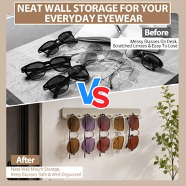Sunglasses Organizer Wall Mounted, Silicone Sunglass Holder for Wall with Self-Adhesive Backing, Hanging Eyeglass Storage Rack Display for Multiple Glasses, RV Home Office Entryway Decor (Light Brown)