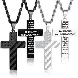 M MOOHAM Cross Necklace for Men - Silver Black Cross Chain Stainless Steel Pendant American Flag Religious Necklaces for Mens Jewelry Christian Confirmation Gifts 22inch