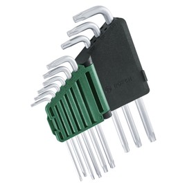 Bosch Torx-Schlüssel Satz 9-teilig (Multifunktionale Torx-Schlüssel aus S2-Stahl; TX8-TX40; Langer Schaft; Rostgeschützte Oberfläche, Aufbewahrungsclip)