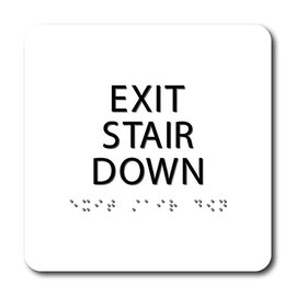 The Sign Studio - 6" x 6" - White/Black - ADA - Exit Stair Down Sign with Tactile & Braille