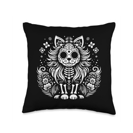 Domestic Longhair Dia De Los Muertos Funny Cat Lover Throw Pillow