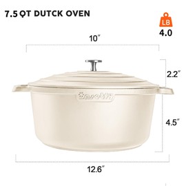 INSETFY Large Dutch Oven Pot with Lid-7.5QT Cast Aluminum Oven Pot with Two Handles Lightweight for Bread Baking Braising and Roasting(Beige)