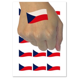 Czech Republic with Waving Flag Cute Temporary Tattoo Water Resistant Fake Body Art Set Collection - 15 2" Tattoos (1 Sheet)