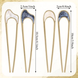 4Pcs Metal French Hair Pins, Vintage U-Shaped Hair Clip for Coiffure Accessories, Elegant Hair Fork Hair Pins for Long Thick Hair, French Twist Hair Pins for Women Girls (Gold, Silver)