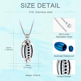 AIWENXI American Football Urn Necklace for Ashes of Loved Ones Keepsake Cremation Pendant Memorial Locket Urn Jewellery for Women Men