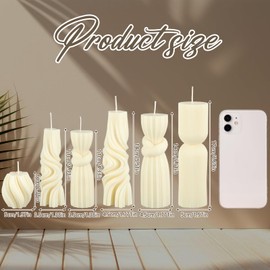 Threlaco 6 Pcs Pillar Candles Modern Aesthetic Ribbed Decorative Candle Set Cute Soy Wax Scented Ribbed Decor for Home(White,2.36-6.89 Inch)