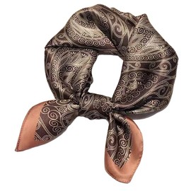 GIMIRO Imitation Silk Scarf [53 x 53 cm] Square Scarves Impressionism Pattern Vintage Scarf for Office Work or Casual Waistband, 55# C01 Orange/Coffee Psl