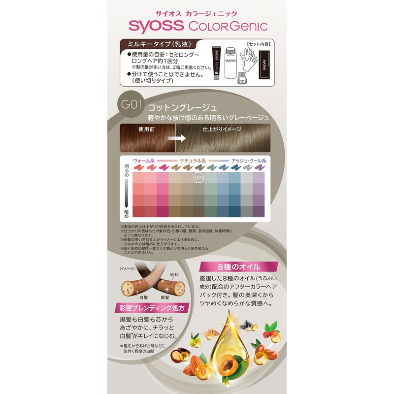 [SIOS] Color Genic, Milky Hair Color G01, Cotton Grade, 2P