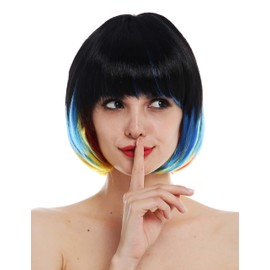 WIG ME UP - 31782 Wig Carnival Women's Bob Pony Short Bird of Paradise Colourful Black Blue Red Yellow