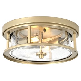odorpower Gold Flush Mount Ceiling Light Fixture with Glass Brass Ceiling Light Fixture for Bedroom, Indoor Outdoor Ceiling Lights for Porch Hallway Kitchen